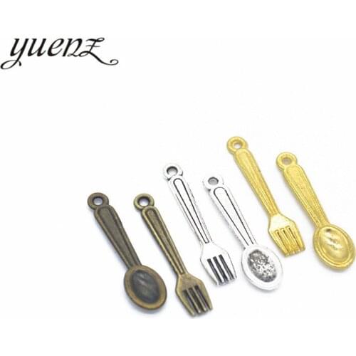 YuenZ 30pcs Metal Charms Antique Silver color Spoon Fork Charms Pendant For Jewelry Findings DIY Crafts 24*6mm J203