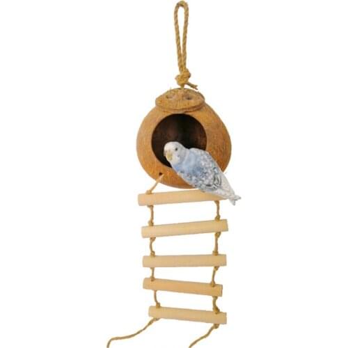 Parrot Natural Coconut Shell Bird Nest Warm Coconut Bird Cage House Feeder House With Ladder Hanging Climbing Ladder Hammock