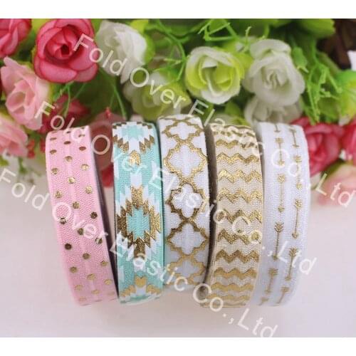 Popular!! 5 yards per roll,5 kinds of design,25 yards in total, foe elastic printed Fold over elastic 5/8