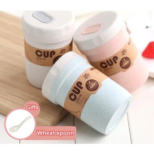 300ML Double-wall Insulation Wheat Straw Cup Fashion Protable Travel Mug Spill proof Cup Office Coffee Tea Water Cup