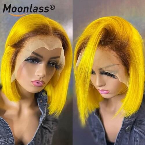 Preplucked Short Bob Lace Front Wig Glueless Brazilian Remy Purple Highlight Wig Pink Yellow Ombre Human Hair Wigs For Women