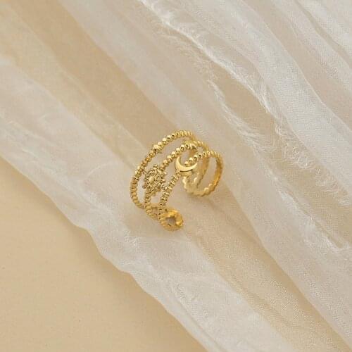 Adjustable Gold Star Moon Sun Finger Rings For Women Stainless Steel Hollow Layered Open Rings Jewelry Boho Style Wholesale