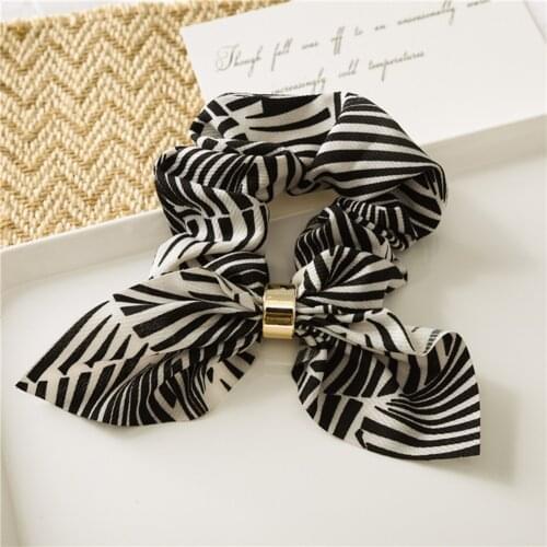 Boho Floral Print Striped Rubber Band Rabbit Ear Bowknot Hair Ties Women Metal Buckle Elastic Hair Bands Girls Hair Accessories