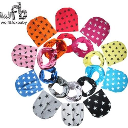 Retail 50CM round cap+scarf/sets printing Five-pointed star head cap fashion baby children infant kids spring autumn fall winter