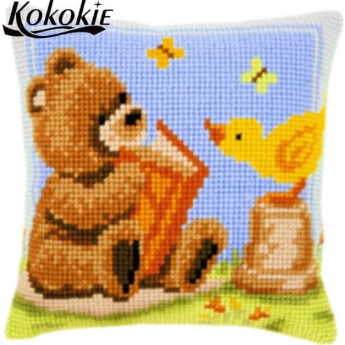 Handicraft embroidery yarn needlework set diy knitting needles kit bear printed cross stitch set sales cotton fabric pillowcase