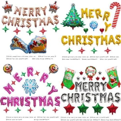 Merry Christmas Aluminum Foil Balloon Set Christmas Tree Santa Claus Sock Snow fourStar Candy Cane Xmas Party Decoration Balloon