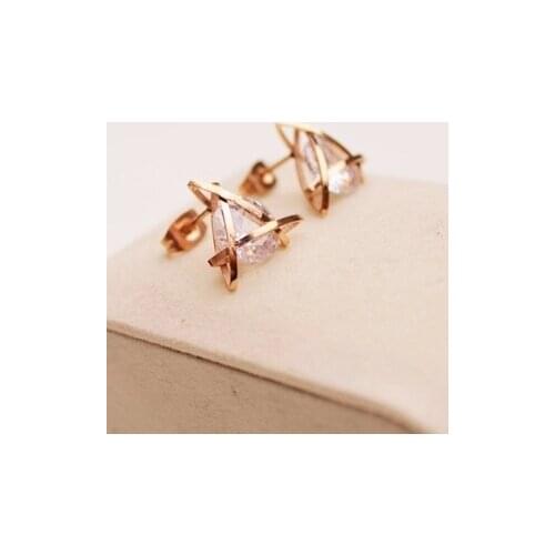 YUNRUO Rose Gold Color Triangle Crystal Earring New Arrival Fashion Woman Titanium Jewelry Birthday Gift Not Fade Free Shipping