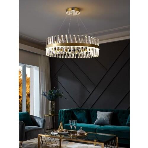 Post-modern restaurant table bar long simple designer sample room personality light luxury copper crystal LED chandeliers