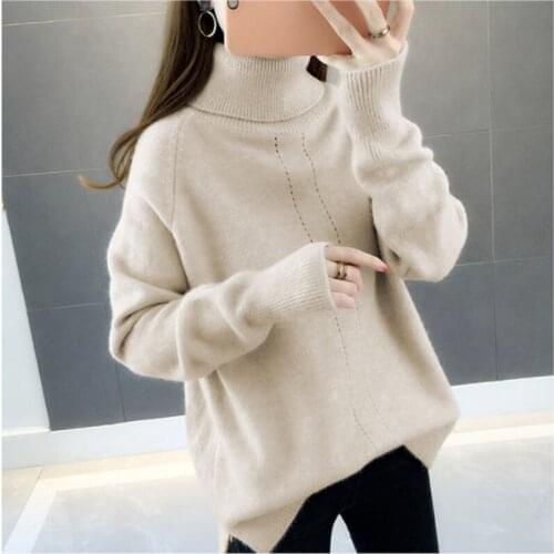 2021 fashion long-sleeved turtleneck sweater women autumn and winter new loose solid color knitted pullover blouse casual