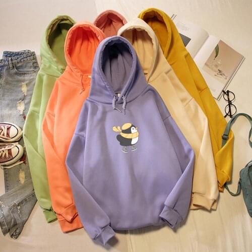 Cartoon Penguin Print Kawaii Hoodie Harajuku Cute Hoodies Oversized Graphic Hoodie Women Sweatshirts Women Pullover Sweatshirt