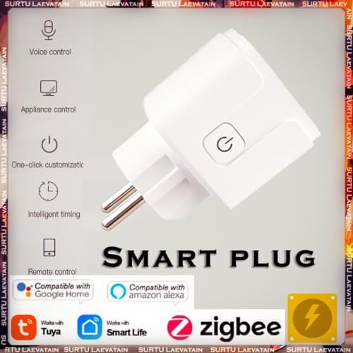 Tuya ZigBee Wifi Smart Plug EU 15A Smart Home Timer Wireless Socket Remote Switch Plug Compatible For Alexa Google Home 2021