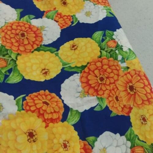 Viaphil 100% Cotton Fabric Brand New Yellow Orange White Chrysanthemum Flower Printed Sewing Cloth Dress Clothing Textile Tissue