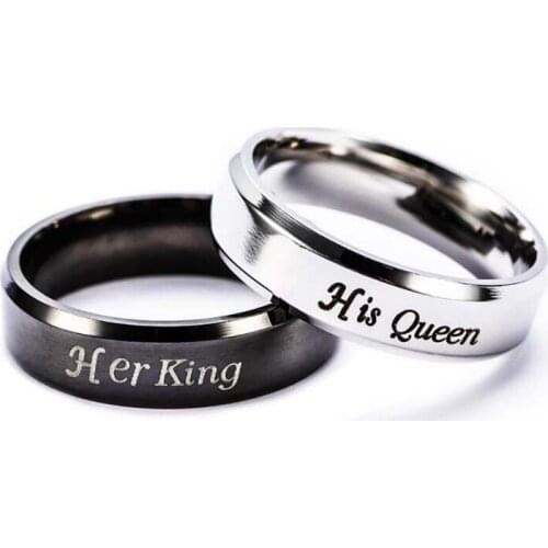 Vintage Stainless Steel Ring Mens and Womens Her King/His Queen Printed Jewelry Wedding Gift Band Ring for Lovers X4