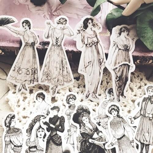 Vintage European Ladies Stickers DIY Scrapbooking Label Diary Sticker Retro Character Fashion Dress Design Decor Sticky Paper