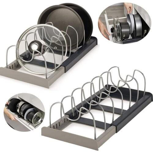 Retractable Pot Lid Rack Stainless Steel Spoon Pan Cover Shelf Multi-function Dish Drainer Storage Rack Kitchen Organizer