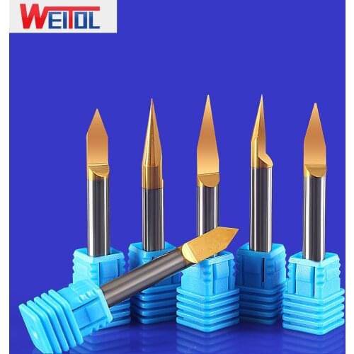 WeiTol 6MM SHK 0.5mm Tip V shape router bits Titanium coating engraving bits metal milling cutter