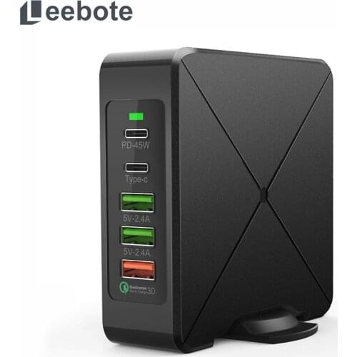 75W 5 Port USB Charging Station Type C PD Quick Charge QC 3.0 Fast Charger for iPhone and Samsung Mobile Phone Tablet Laptop