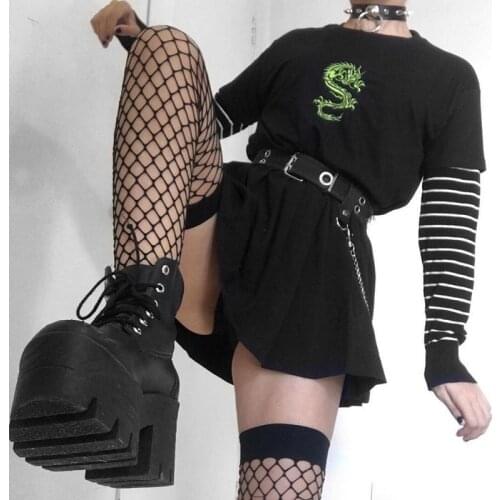 Harajuku vintage Fun dragon women T-shirt short sleeve Tees Ulzzan clothes vegan Cotton gothic punk shirt