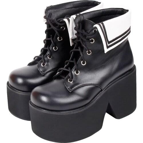 Angelic imprint Women Gothic motorcycle punk boots lady short Boots woman high heels pumps Platform shoes 33-4710cm 8878 lace up