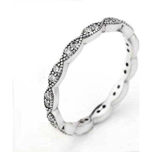 Real 925 Sterling Silver Elegant Design Round Cubic Zircon Ring Stacking Wedding Bands for Women Fine Jewelry