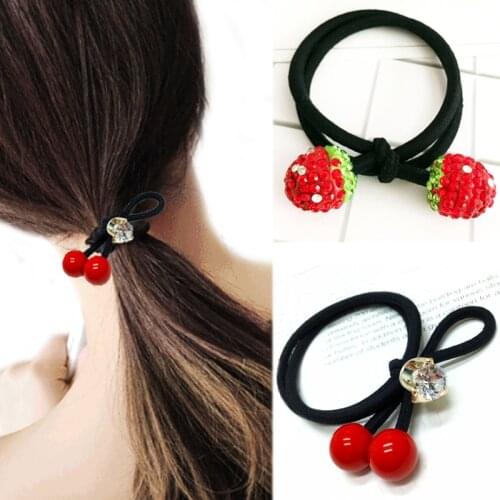 1PC/2PCS Bowknot Strawberry Adjustable Hair Rope Crystal Cross Beautiful Bead Elastic Girls Red Wedding Valentines Gift