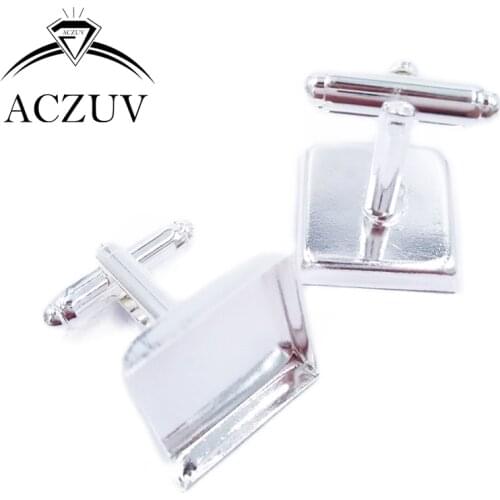 100Pcs 16mm 18mm 20mm 25mm Silver Plated Square Bezel Cufflink Blanks Cufflinks Base Findings Gem Glass Cabochon Settings SCL002