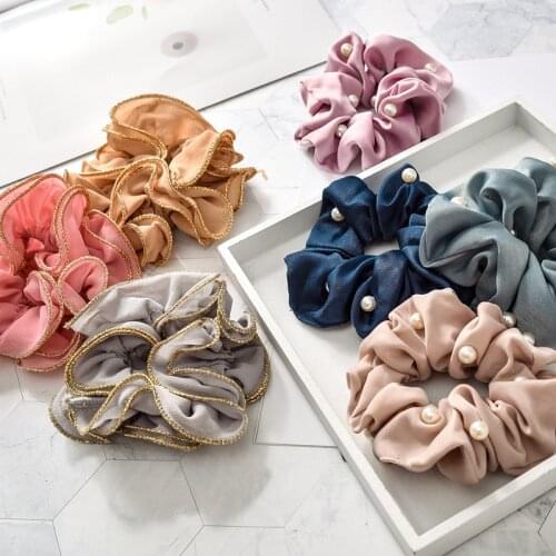 13PC/lot Beading Pearls Scrunchies Hair Ponytail Holder Golden Edges Scrunchies Elastic Hairband wholesale