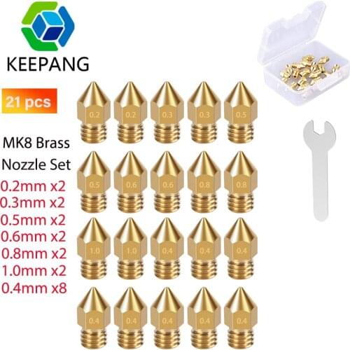 20pcs MK8 Brass Nozzle E3D V5 V6 Nozzles Copper Brass M6 threaded for 1.75mm Filament Nozzles for KP3S 3D Printer