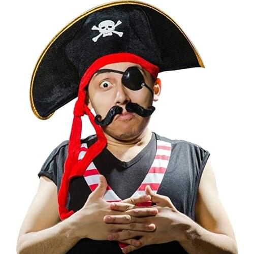 2019 Hot Sale Pirate Captain Hat Skull & Cross Bone Design Cap Costume For Fancy Dress Party Halloween Polyester