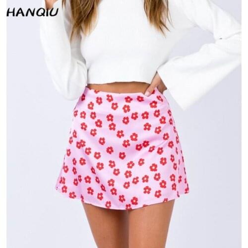 Summer mini skirts elegant high waist skirt pink floral satin skirts short kawaii boho skirt womens sexy skirs korean fashion