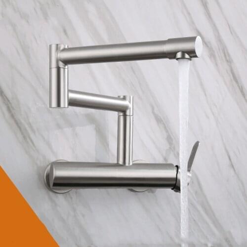 304 Stainless Steel 360 Degree Wall-mounted Double Hole Folding Rotatable Sink Sink Hot and Cold Faucet Kitchen Mixer Tap