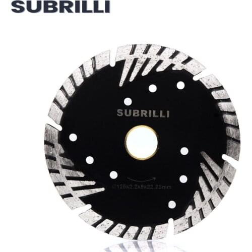 SUBRILLI 5 Inch 125mm Hot pressed Diamond turbo Blade with Slant protection teeth for stone & concrete cutting