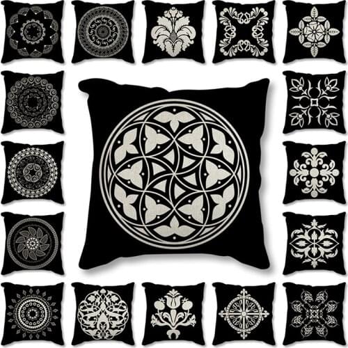 The black and white Pattern Cushion Covers Classic Geometric Style Home Decorative Cushion Cover Linen Cotton Pillow pillowcase