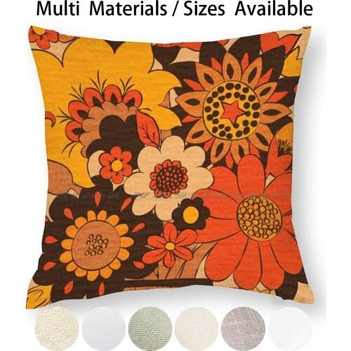 Retro 70s Flower Vase , Orange , Yellow , Brown Pillow Case Throw Pillow Cover Cotton Linen Flax Retro 70s Flower Vase Orange