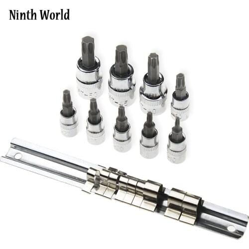 Hot Sale 9pc Tamper Proof Torx Star Bit Socket Set 1/4" & 3/8" Drive T10 - T50