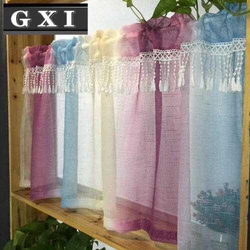 Rainbow Gradient Valance for Living Room Kitchen Cafe Door Tassel Tulle for Bay Window Bedroom Partition Short Curtain WP109-3