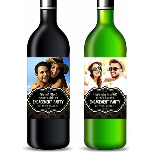 Custom Engagement Party Wine Bottle Label,Personalized Black & Gold Wine Label,Rehearsal Dinner,Wedding Party Rural Outdoor Gift