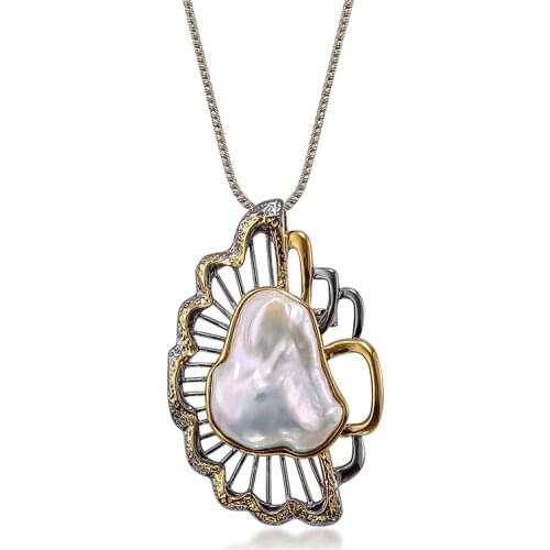 Italian high-end jewelry natural baroque pearl brooch pendant freshwater pearl accessories