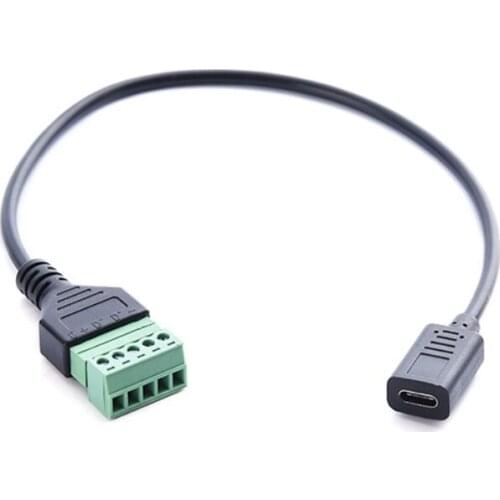 1PC USB Type-C 2.0 Female to 5 Pin Bolt Screw Connector Transmission Signal Extender Cable