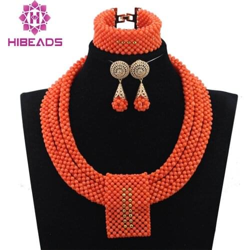 Coral Necklace Earrings Bracelet Set for Brides Fabulous Wedding African Coral Bib Statement Jewelry Set Women Costume ABH177