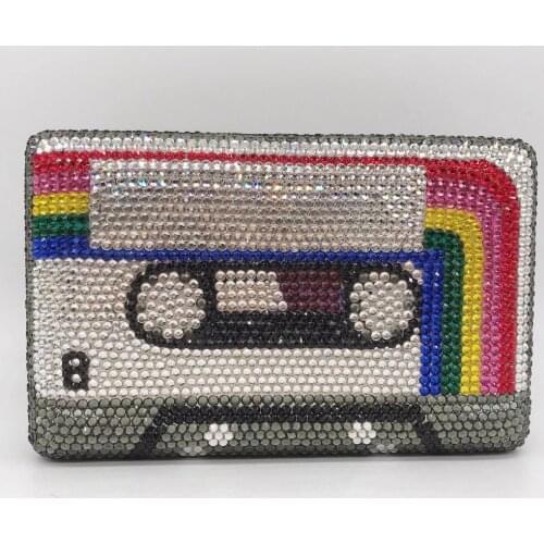 Red/Yellow/Green Multi-Colored Full Diamond Handbags For Women Tape Shape Crystal Wedding Bridal Clutches Lady Mini MoneyWallets