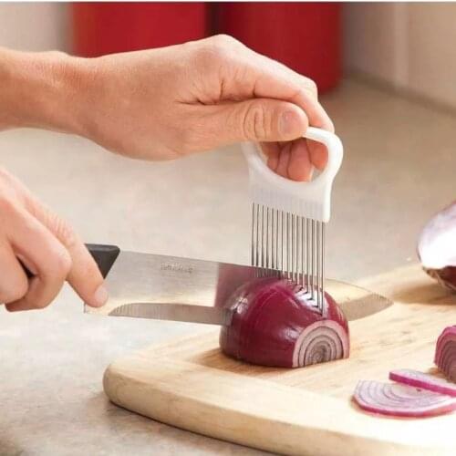 Creative kitchen tools onion fruit fork stainless steel meat pine needle circular slice holder assist