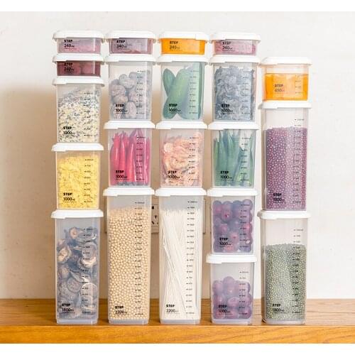 Kitchen Square Transparent Storage Box with Graduation Sealed Jar Grains Beans Storage Organizer Food Containers Storage Boxes