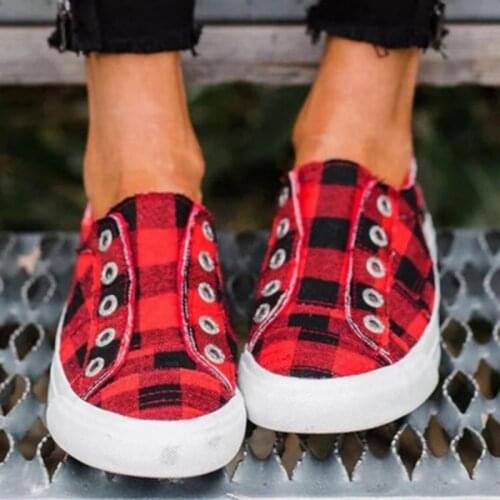 Hot Sale Four Seasons Canvas Womens Shoes Lightweight Mesh Plaid Sneakers Womens Flat Casual Womens Shoes Zapatos De Mujer