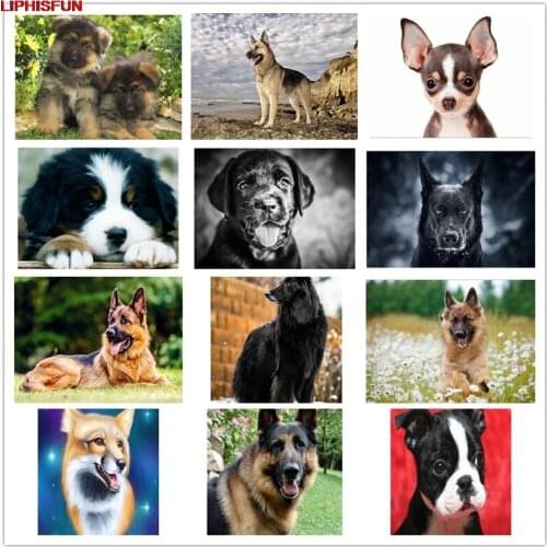 LIPHISFUN Handmade Cross Stitch Embroidery Diamond Painting Full Drill Home Decor Square/round animal dog flower