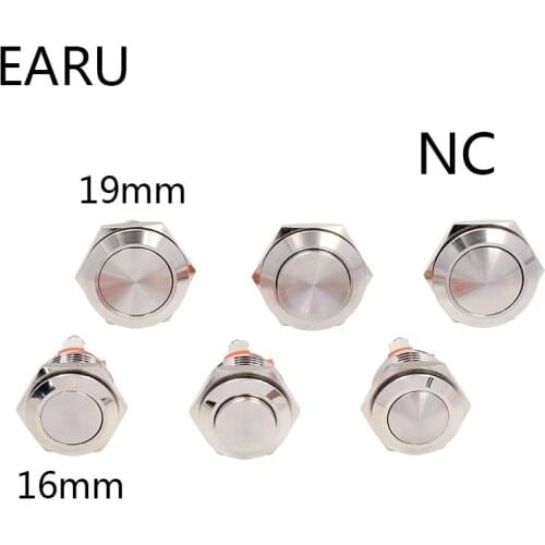 16mm 19mm NC Normal Close Metal Push Button Switch Momentary Reset Self-reset Brass Nickel Plated Screw Round Flat High Head