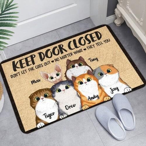 Cute Cat Letter Printed Welcome Doormat Home Front Door Mat Non-slip Soft Kitchen Living Room Small Carpet Indoor Floor Area Rug