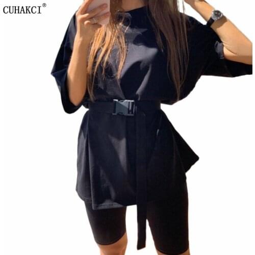 CUHAKCI Fashion Casual Streetwear Half Sleeve T Shirt Shorts 2 Piece Set Women Slim Elastic Sport Solid Hot Fitness High Waist