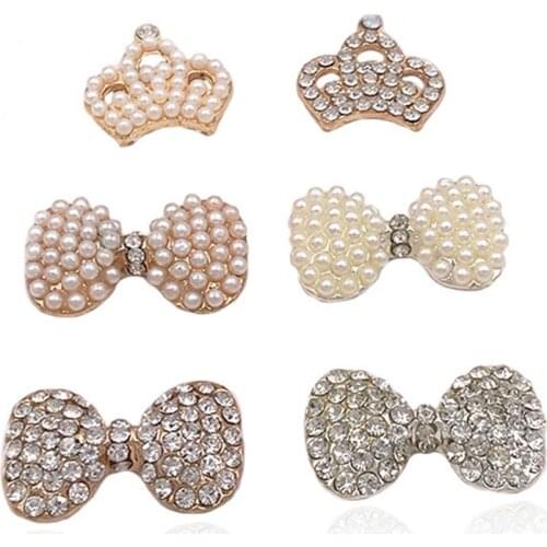 New Collection 10Pcs Bowknot/Crown Pearl Rhinestone Snap Button For Clothing DIY Decorative Crafts Sewing Accessories Metal