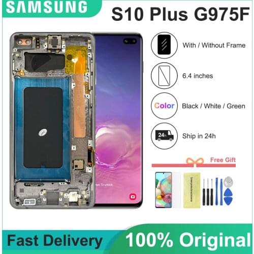 ORIGINAL 6.4'' LCD For SAMSUNG Galaxy S10 PLUS SM-G9750 G975F G9750 Display Touch Screen Digitizer Replacement With Frame